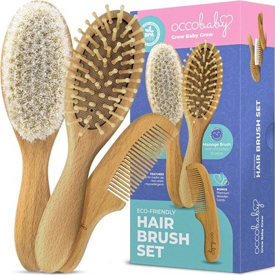 Wooden Baby Hair brush Set for Newborns & Toddlers - Soft Hair Brush for Baby...