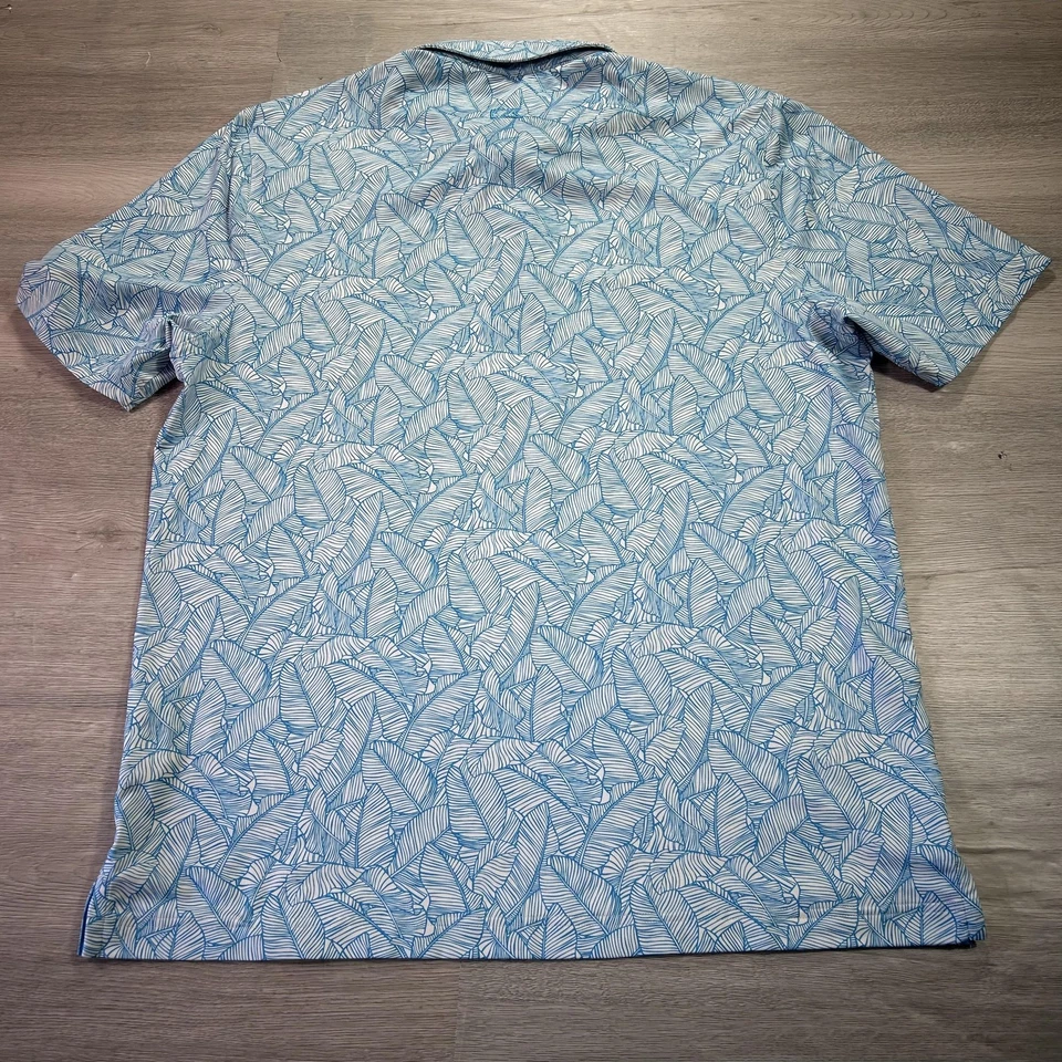 Cutter & Buck Kapalua Polo 衫男式 XL 蓝叶印花 CB DryTec 高尔夫 UPF — 第 2/4 张图片