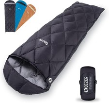 QEZER Down Sleeping Bag for Adults, Ultralight Small Sleeping Bag 5°C 16°C for S