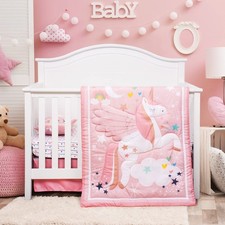 Pink Crib Bedding Set for Girls- 4 Piece Unicorns Baby Comforter Bed Set Incl...