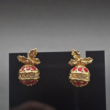Avon 1993 Sparkling Christmas Ornament Earrings Studs Post Rhinestone Vintage