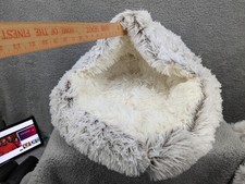 Dog Cat Bed Hooded Pet Cave Puppy Bed Soft Calming Plush Faux Fur, 21" Diameter