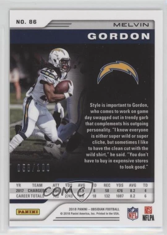 2018 Panini Obsidian /100 Melvin Gordon #86 - Image 2 of 2