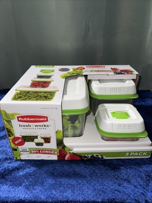 Rubbermaid FreshWorks Produce Saver 3-Pack Snap Lid Containers w/ Inserts, 2L/1M