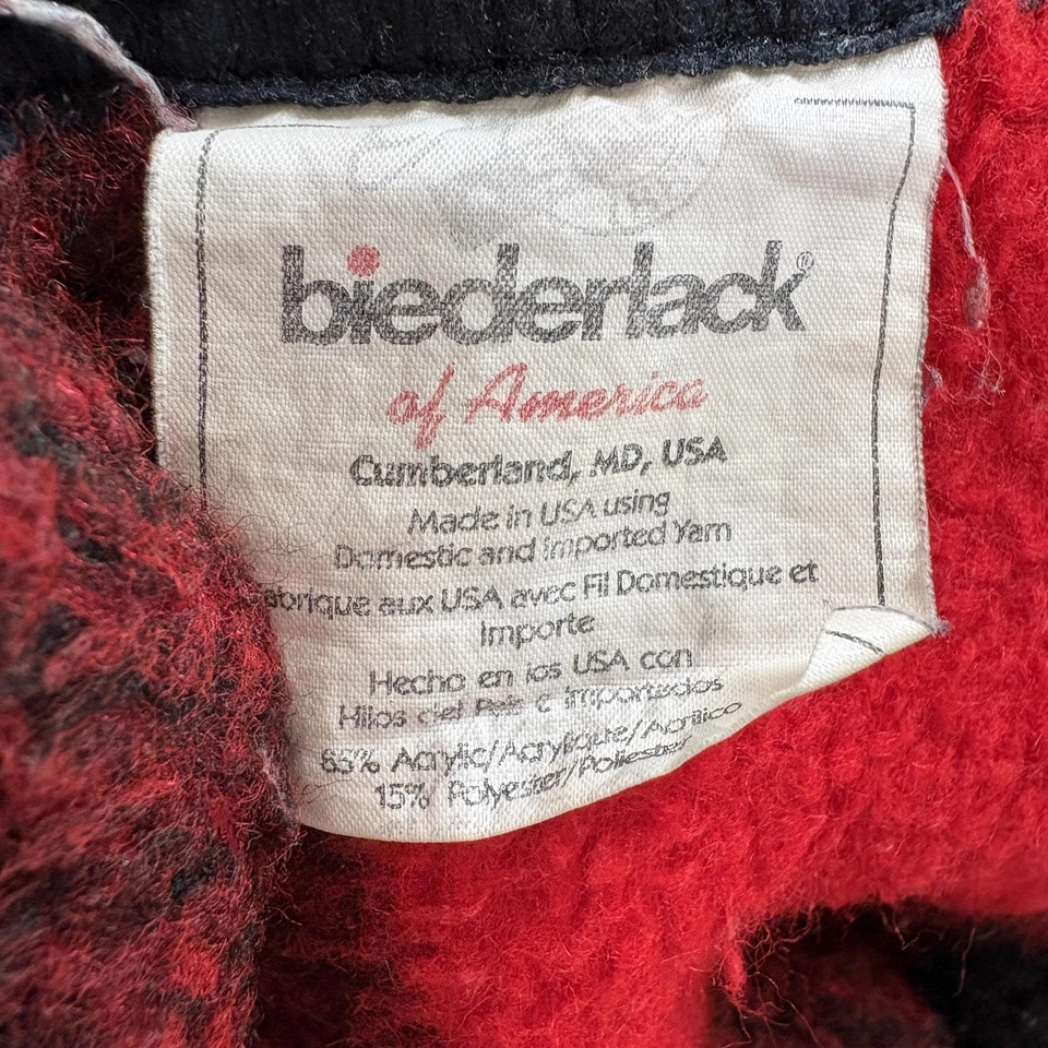 Vintage Biederlack Blanket Cuddle Wrap Throw USA Plaid Snap Zipper Distress Red - Image 2 of 4