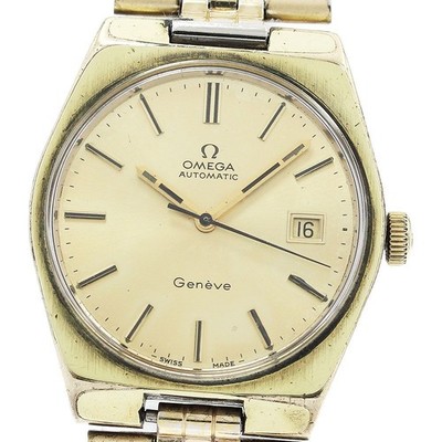 Omega Geneva Herrenuhr 35mm Gold Dial Auto Date From Japan