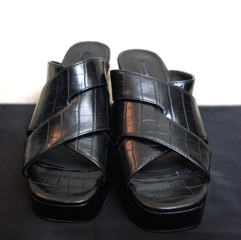 Topshop black platform chunky high heel slip on sandal shoes for women 8.5 US