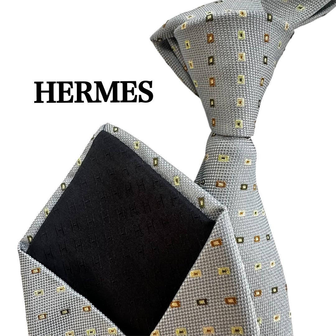 HERMES Necktie Tie All over small pattern 100% Silk Light Blue Made in France