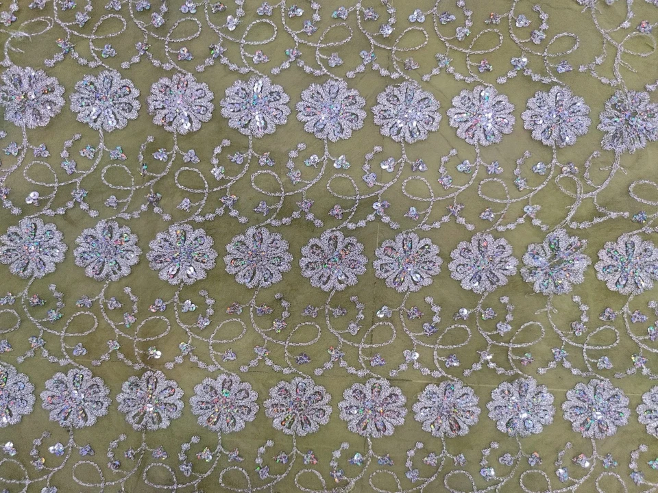 Superbe écharpe indienne de mariée Dupatta paillettes perles Georgette voile ... - Photo 3/4