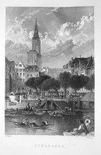 France, STRASBOURG CATHEDRAL OLD TOWN GRAND ILE ~ Old 1876 Art Print Engraving