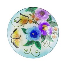 Alpine Corporation 18" Glass Birdbath Topper with Colorful Butterfly and Flow...
