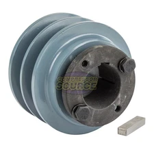 Cast Iron 3.5" Dual Groove Pulley 2 Belt B Section 5L with 1-3/8" Sheave Bushing