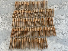 Vintage Primitive Wood Clothes Pins Lot 114 Round Flat Weathered Metal Band
