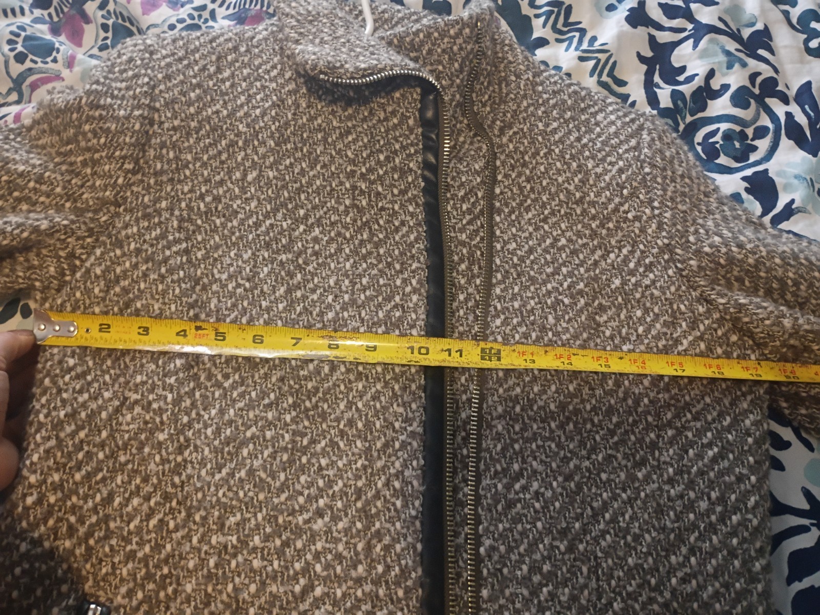 Calvin Klein Wool Tweed Blend Coat Faux Leather Trim Women Medium Brown Beige  thumbnail 11