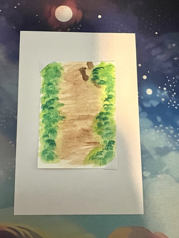 ACEO; path w/ Bigfoot prints; watercolor original