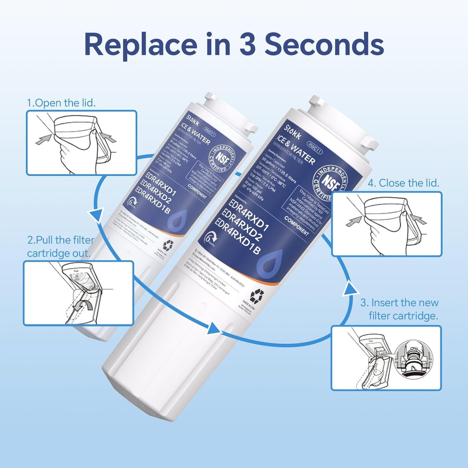 3 PK UKF8001 Refrigerator Water Filter for Whirlpool EDR4RXD1 Everydrop Filter 4