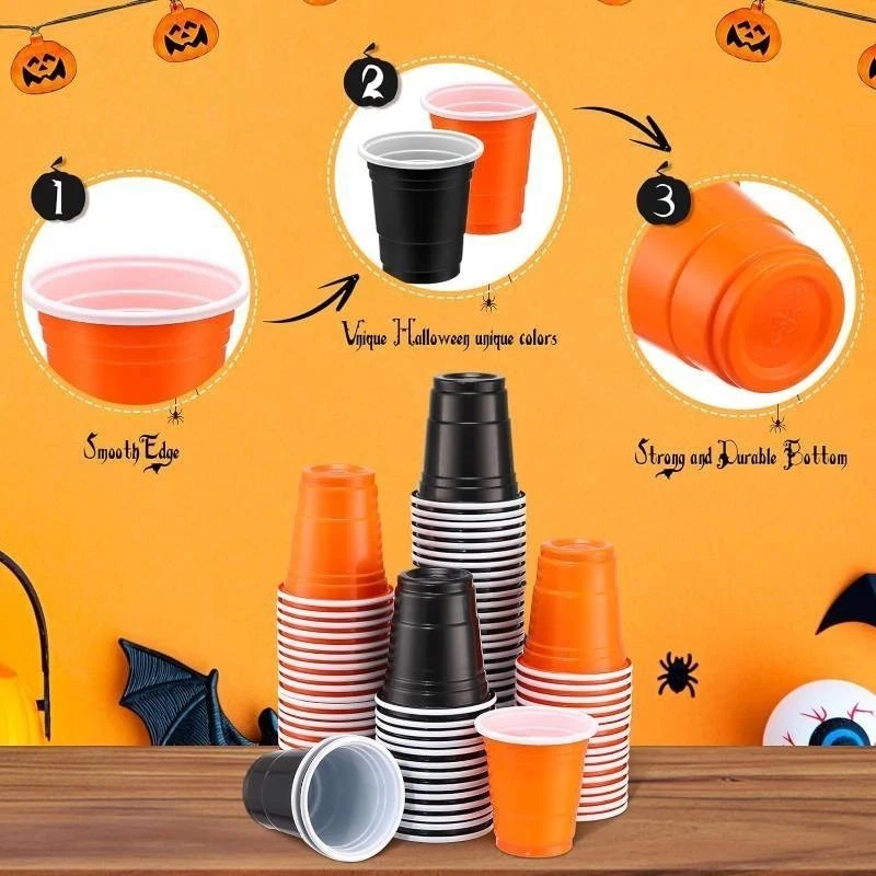 1200 Pcs Orange and Black 2 oz Cups Bulk Mini Plastic SHOT GLASSES HALLOWEEN NEW - Image 3 of 4