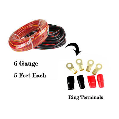 High Temp 6 Gauge Battery Cable Kit CCA Power Ground Wire 8FT EA & Rubber Lugs
