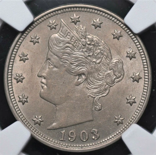 1903 LIBERTY "V" NICKEL NGC MS 62 NICE BU LIB IN A FAINT PURPLISH PEWTER AND TAN