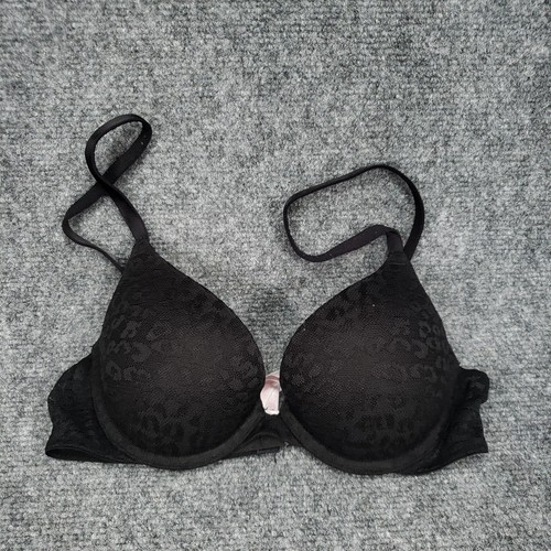 Victoria Secret PINK Bra Womens 32 A Black Wear Everywhere Push-Up Laced Padded