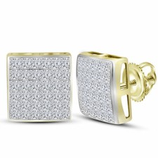 14kt Yellow Gold Womens Princess Diamond Square Cluster Earrings 2 Cttw