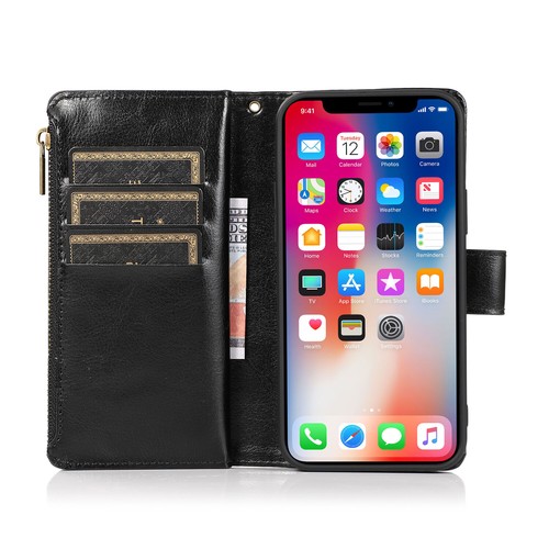 For Apple iPhone 8 Plus/7 6S PLUS Leather Zipper Wallet Case 9 Card Pouch Cover - Picture 2 of 57
