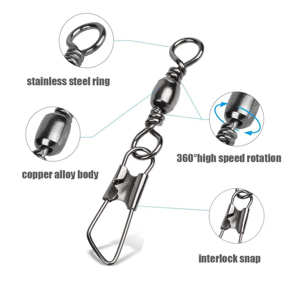50/100PCS Fishing Barrel Swivel with Interlock Snap Fishing Swivel Size 14#-3/0 - Image 3 of 4