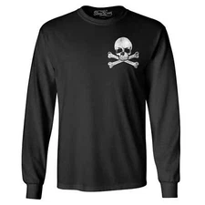 Distressed Skull and Crossbones Pocket Size Long Sleeve Novelty Shirt