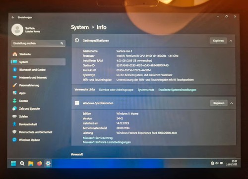 Surface Go 1. Gen 64gb Silber Windows 11 | Pentium Gold 4415Y + 4gb RAM - Bild 6 von 8