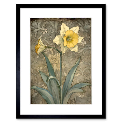 Daffodil Flower Pastel Watercolour Art Nouveau Framed Art
