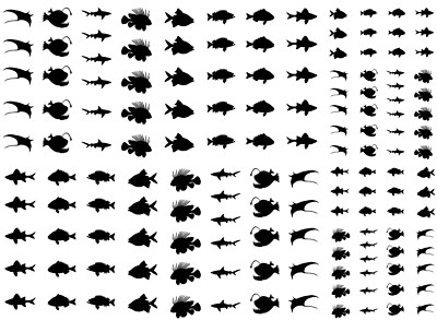 Deep Sea Fish 148 pcs 0.25 to 0.5 Inch Black Fused Glass Decals