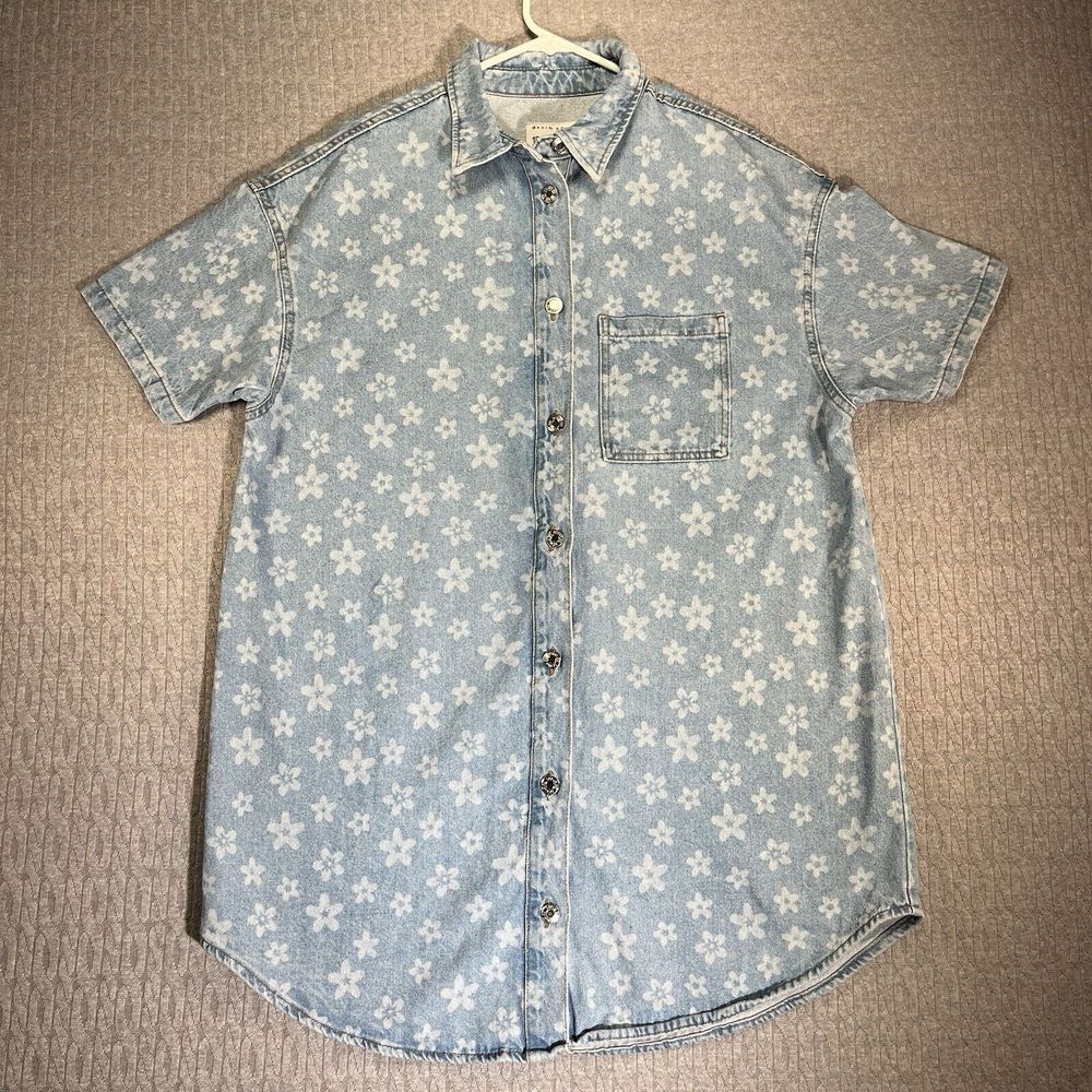 Women's size (14) blue Jean Denim Flower Print summer grunge