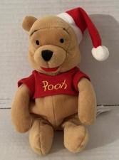 Disney Store Santa Pooh 7" Mini Bean Bag Plush Beanie w/ Christmas Hat