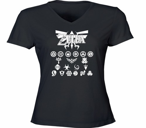 Legend of Zelda Triforce w/Goddess Symbols Juniors Women V-Neck T-Shirt Custom - Picture 14 of 15