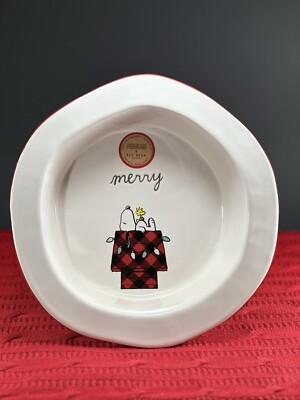 Rae Dunn X Peanuts  MERRY  Pie Dish Snoopy Woodstock Christmas *AS-IS  See Pic*