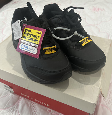 Men s Fila Memory Foam Slip Resistant Cool Max Black Shoes Size 5.5