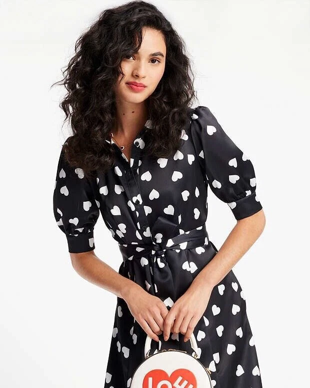 Abito Camicia Kate Spade Cuori Sparsi Bianco e Nero Taglia UK 8 Nuovo con etichette Nuovo