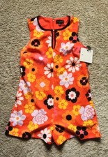 Victoria Beckham Target Orange Retro 70s Flower Sleeveless Romper Small No Belt