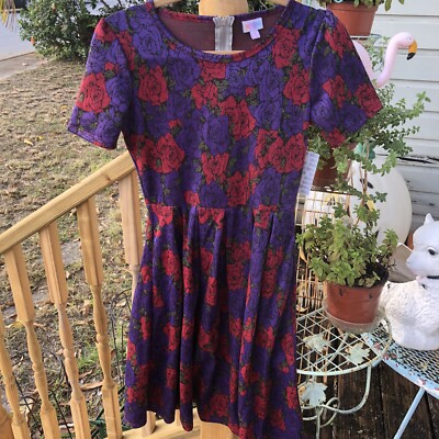 Lularoe Mod Rose Floral Amelia Dress S Purple Red Black Stretch Knit Womens NWT