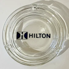 Hilton Hotel Vegas Clear Blue Logo Glass Ashtray