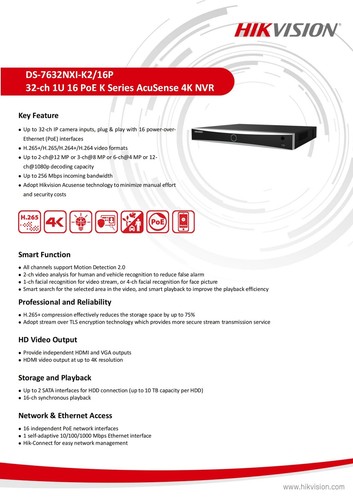 hik 32 Channel 8MP NVR 32CH 4K 256 Mbps 16POE DS-7632NXI-K2/16P AcuSense - Picture 16 of 18