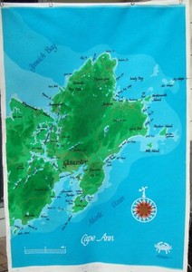 Jim Tillett Original Silkscreen Canvas "Cape Ann" 33x49 Map Gloucester Signed
