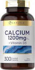 Calcium 1200mg with Vitamin D3  300 Tablets  Vegetarian, Non-GMO  by Carlyle