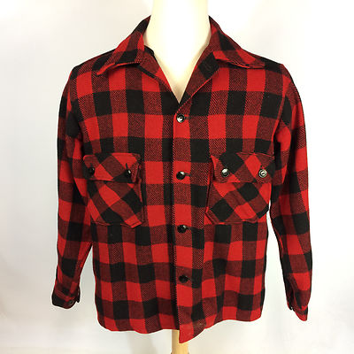 Vintage 30s 40s Red Black Buffalo Plaid Wool Flannel Hunting Shirt