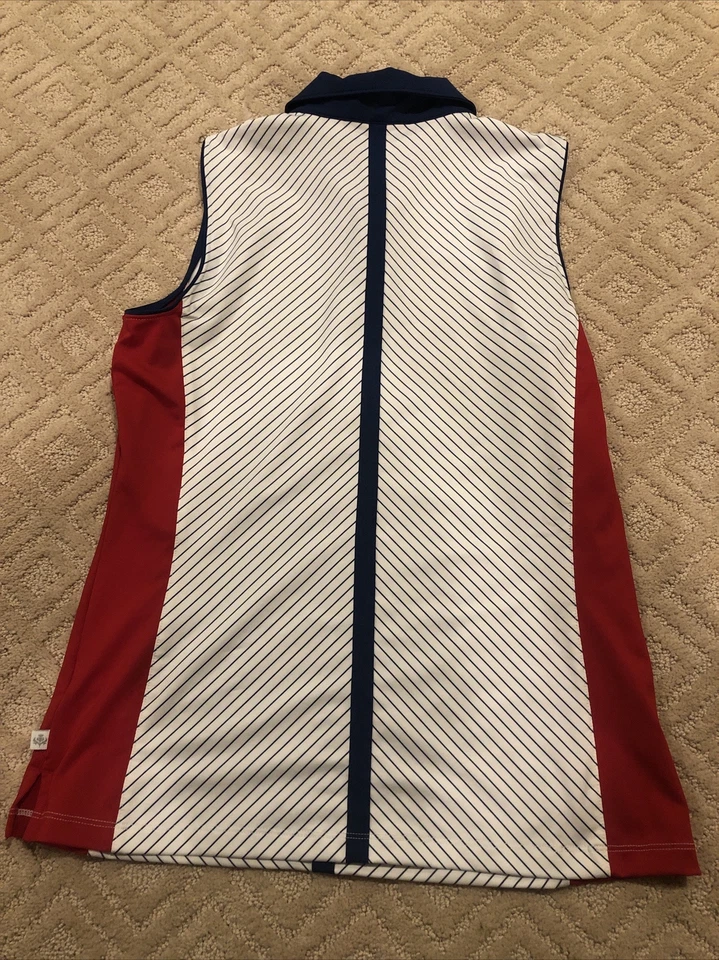 LADY Hagen - sz S- Red White Blue - Sleeveless Polo TANK TOP - Imagem 3 de 4