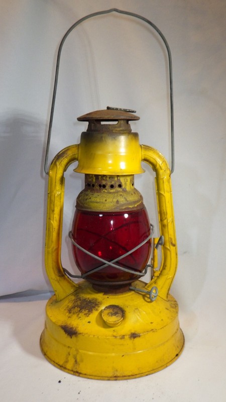 Vintage Dietz Lantern Little Wizard Yellow With Red Glass Globe - AS IS - b