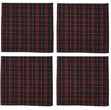 Set of 4 Park Designs DORSET Cotton Fabric Napkins Dark Country Red, Black, Tan