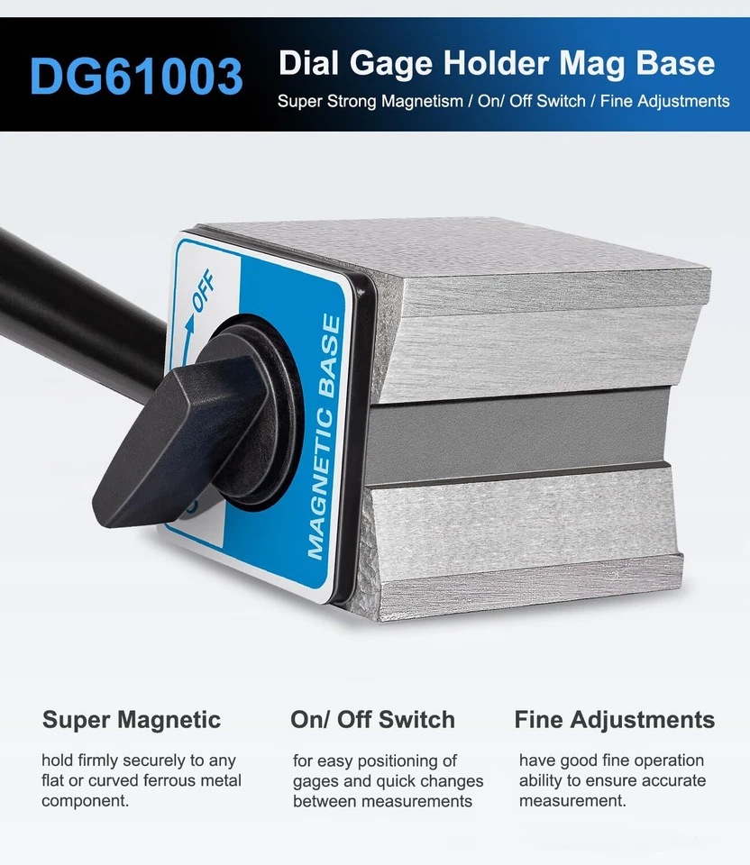 DG61003 Regular Duty Dial Gage Holder Mag Base w/Metal Fine Adjust Universal - Photo 2/4