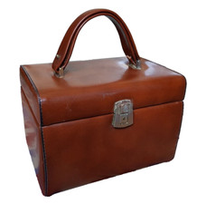 BEAUTY CASE da viaggio VALIGIA BORSE Made in Italy Vintage in PELLE MARRONE Raro