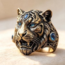 Men's Tiger Head Ring Creative Animal Design Alloy Statement Jewelry